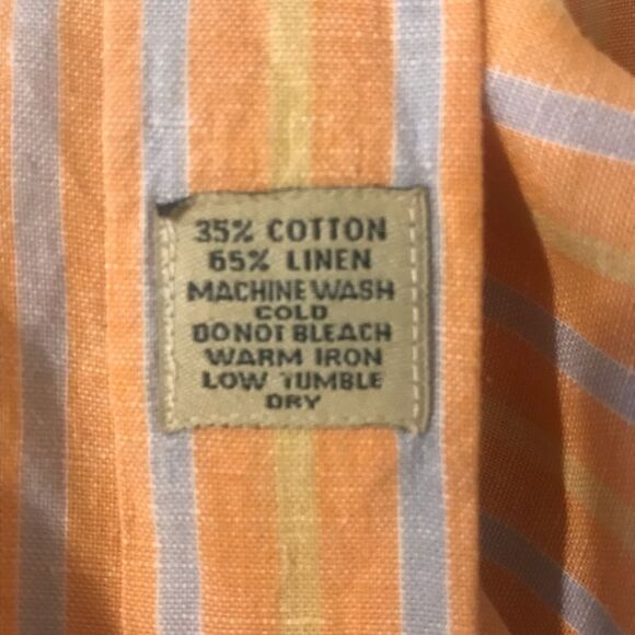 Peter Millar Striped Linen Blend Long Sleeve Button Down Shirt XL - Picture 6 of 7